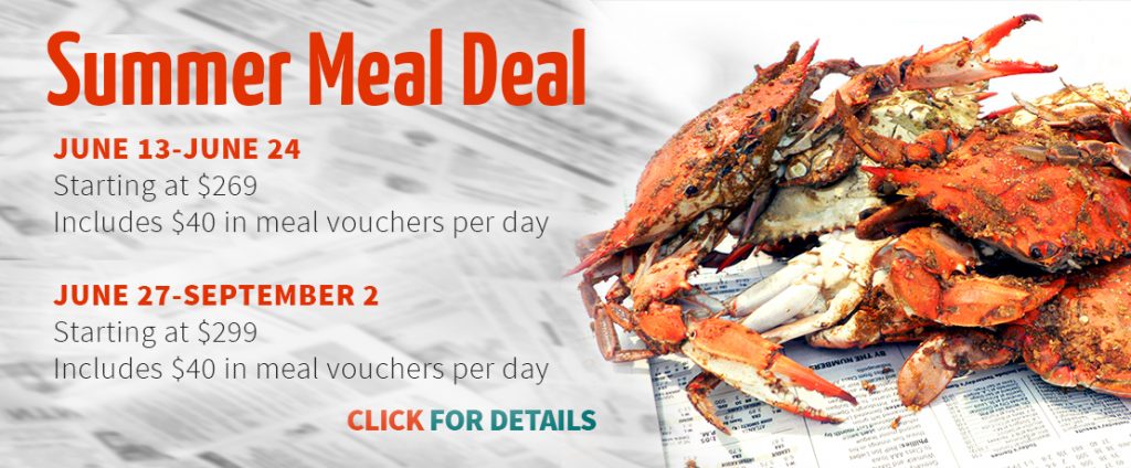 Summer Meal Deal Details with image of steamed crabs